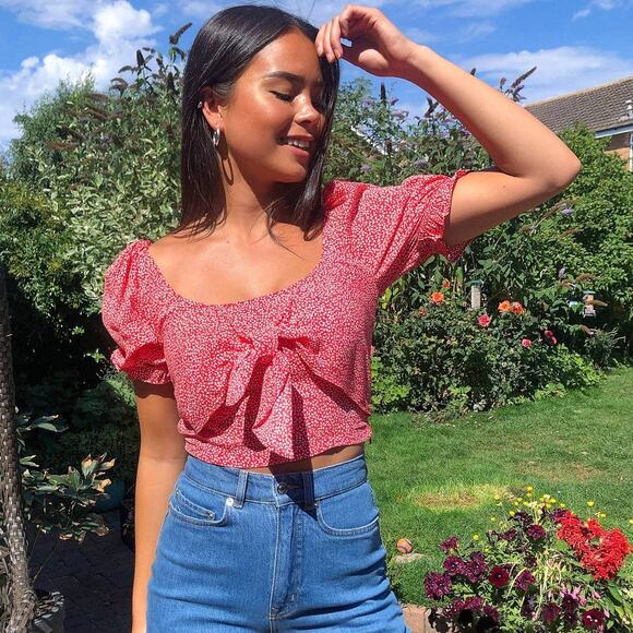 & Other Stories Viscose Floral Print Cropped Tie Front Top Size 4 - Picture 1 of 8